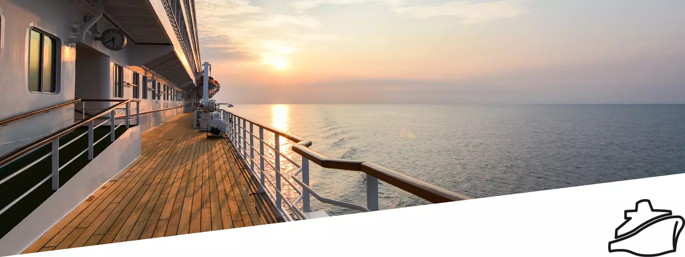 Deck of a ship at sunset